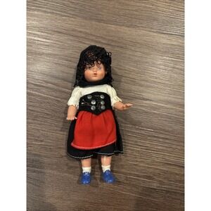 Vintage Minerva Germany Celluloid Jointed 5" Girl Doll w/ Braids - All Original